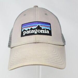 Patagonia Embroidered Logo Patch Mesh Trucker Snap Back Hat Tan